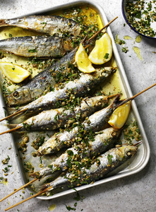 Food styling: Sardines Chopped Herbs